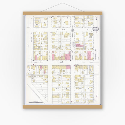 Old map wall art mockup — magnetic wood frame on white wall — Sanborn Fire Insurance Map from Biwabik, Saint Louis County, Minnesota (1912), Sheet #0002