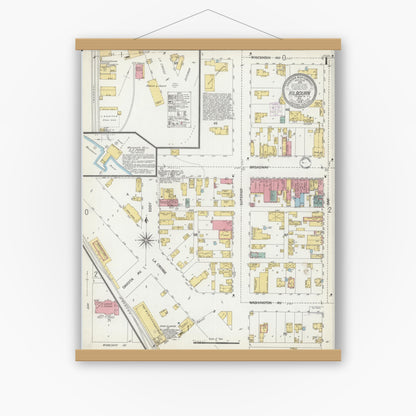 Old map wall art mockup — magnetic wood frame on white wall — Sanborn Fire Insurance Map from Kilbourn, Columbia County, Wisconsin (1902), Sheet #0001