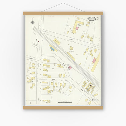 Old map wall art mockup — magnetic wood frame on white wall — Sanborn Fire Insurance Map from Bridgewater, Plymouth County, Massachusetts (1912), Sheet #0003