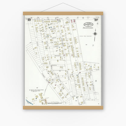 Old map wall art mockup — magnetic wood frame on white wall — Sanborn Fire Insurance Map from Johnson City, Broome County, New York (1925), Sheet #0019