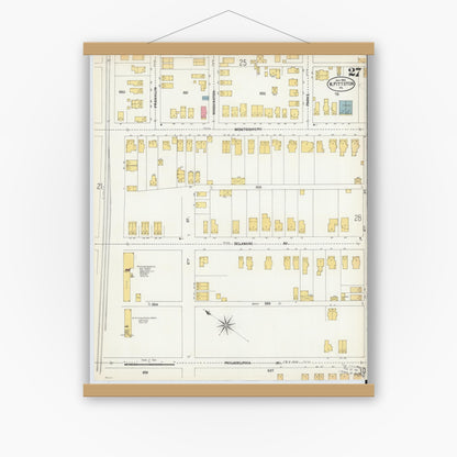 Old map wall art mockup — magnetic wood frame on white wall — Sanborn Fire Insurance Map from Pittston, Luzerne County, Pennsylvania (1903), Sheet #0027