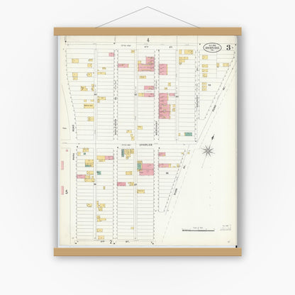 Old map wall art mockup — magnetic wood frame on white wall — Sanborn Fire Insurance Map from Ambridge, Beaver County, Pennsylvania (1905), Sheet #0003
