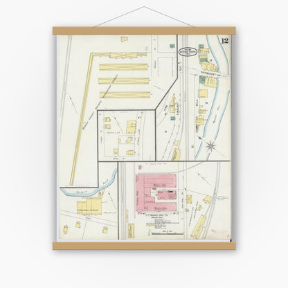 Old map wall art mockup — magnetic wood frame on white wall — Sanborn Fire Insurance Map from Hyde Park, Norfolk County, Massachusetts (1896), Sheet #0012