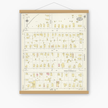 Old map wall art mockup — magnetic wood frame on white wall — Sanborn Fire Insurance Map from Menasha, Winnebago County, Wisconsin (1913), Sheet #0004