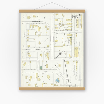 Old map wall art mockup — magnetic wood frame on white wall — Sanborn Fire Insurance Map from Kerrville, Kerr County, Texas (1910), Sheet #0003