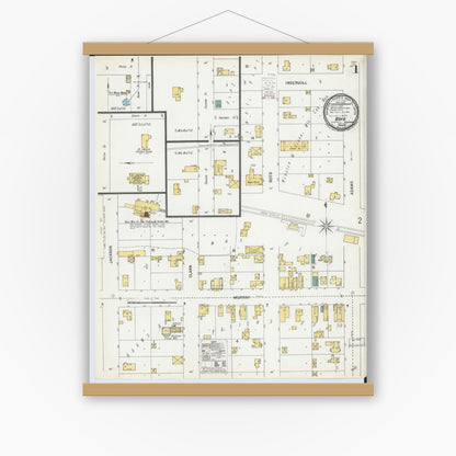 Old map wall art mockup — magnetic wood frame on white wall — Sanborn Fire Insurance Map from Boyd, Chippewa County, Wisconsin (1900) - Complete Map Set