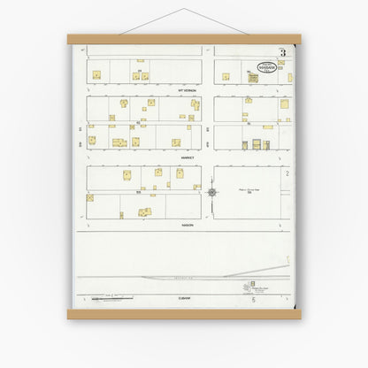 Old map wall art mockup — magnetic wood frame on white wall — Sanborn Fire Insurance Map from Mabank, Kaufman County, Texas (1921), Sheet #0003