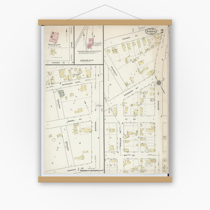 Old map wall art mockup — magnetic wood frame on white wall — Sanborn Fire Insurance Map from Baraga, Baraga County, Michigan (1914), Sheet #0002