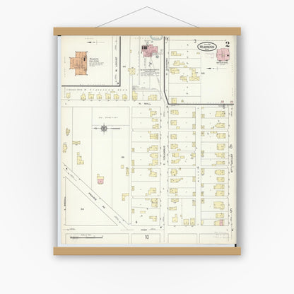 Old map wall art mockup — magnetic wood frame on white wall — Sanborn Fire Insurance Map from Wilmington, Clinton County, Ohio (1914), Sheet #0002