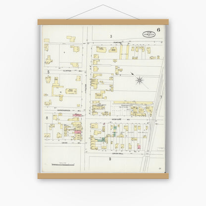 Old map wall art mockup — magnetic wood frame on white wall — Sanborn Fire Insurance Map from Jamaica, Queens County, New York (1897), Sheet #0006