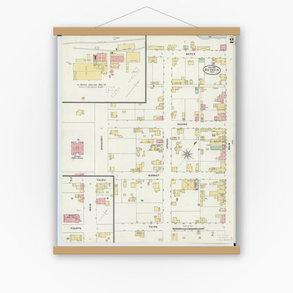 Old map wall art mockup — magnetic wood frame on white wall — Sanborn Fire Insurance Map from Batavia, Clermont County, Ohio (1898), Sheet #0002