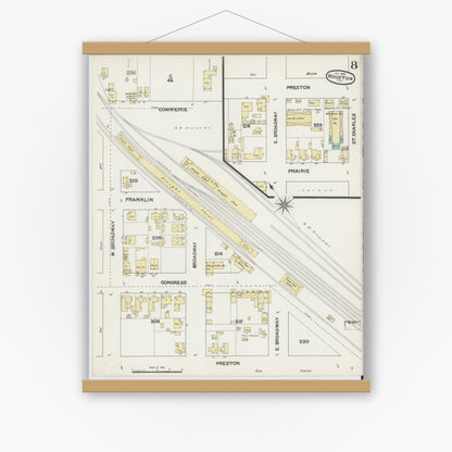 Old map wall art mockup — magnetic wood frame on white wall — Sanborn Fire Insurance Map from Houston, Harris County, Texas (1890), Sheet #0008