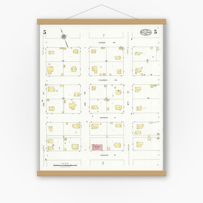 Old map wall art mockup — magnetic wood frame on white wall — Sanborn Fire Insurance Map from Killeen, Bell County, Texas (1926), Sheet #0005