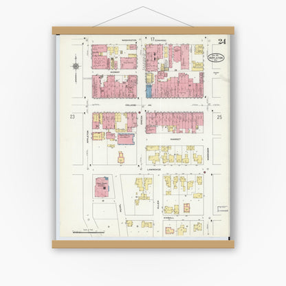 Old map wall art mockup — magnetic wood frame on white wall — Sanborn Fire Insurance Map from Appleton, Outagamie County, Wisconsin (1911), Sheet #0024