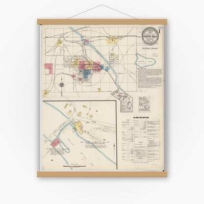 Old map wall art mockup — magnetic wood frame on white wall — Sanborn Fire Insurance Map from Crystal Falls, Iron County, Michigan (1922), Sheet #0001