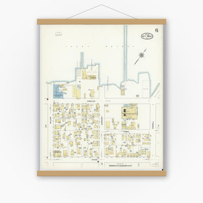 Old map wall art mockup — magnetic wood frame on white wall — Sanborn Fire Insurance Map from Key West, Monroe County, Florida (1912), Sheet #0006