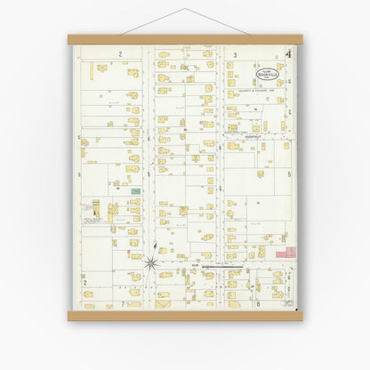 Old map wall art mockup — magnetic wood frame on white wall — Sanborn Fire Insurance Map from Boonville, Warrick County, Indiana (1907), Sheet #0004
