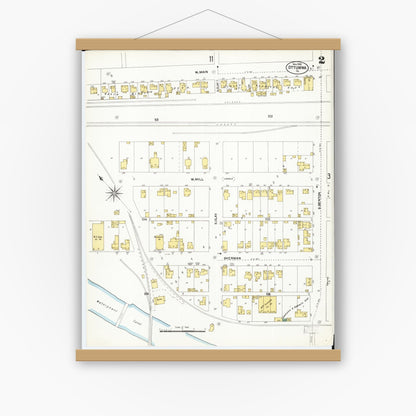 Old map wall art mockup — magnetic wood frame on white wall — Sanborn Fire Insurance Map from Ottumwa, Wapello County, Iowa (1902), Sheet #0002