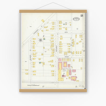 Old map wall art mockup — magnetic wood frame on white wall — Sanborn Fire Insurance Map from Pittston, Luzerne County, Pennsylvania (1903), Sheet #0021