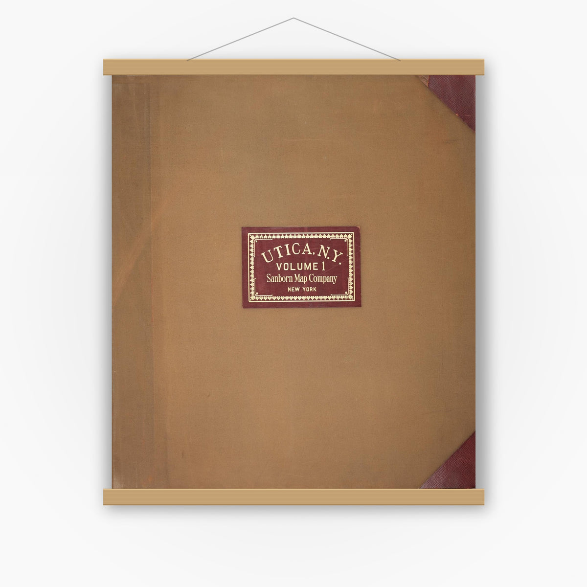 Old map wall art mockup — magnetic wood frame on white wall — Sanborn Fire Insurance Map from Utica, Oneida County, New York (1950), Sheet #0001