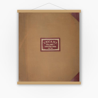 Old map wall art mockup — magnetic wood frame on white wall — Sanborn Fire Insurance Map from Utica, Oneida County, New York (1950), Sheet #0001