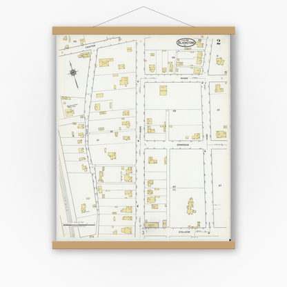 Old map wall art mockup — magnetic wood frame on white wall — Sanborn Fire Insurance Map from Blackstone, Nottoway County, Virginia (1919), Sheet #0002
