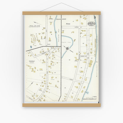 Old map wall art mockup — magnetic wood frame on white wall — Sanborn Fire Insurance Map from Barnstable, Barnstable County, Massachusetts (1916), Sheet #0003