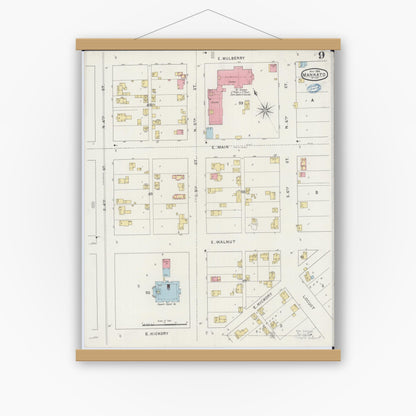 Old map wall art mockup — magnetic wood frame on white wall — Sanborn Fire Insurance Map from Mankato, Blue Earth County, Minnesota (1894), Sheet #0009