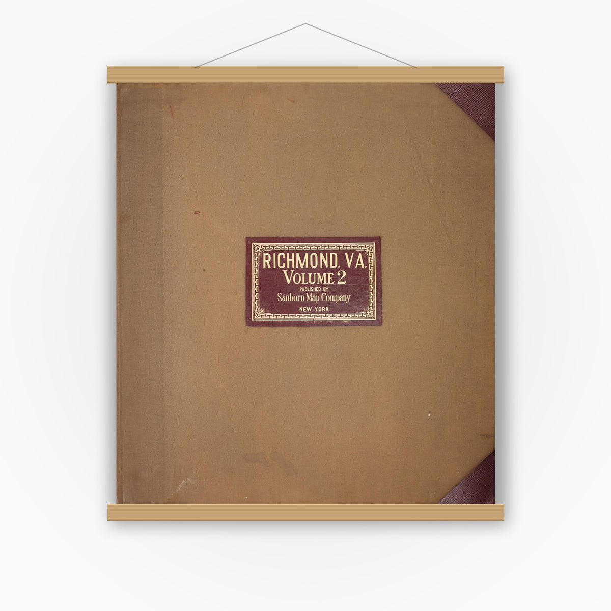 Old map wall art mockup — magnetic wood frame on white wall — Sanborn Fire Insurance Map from Richmond, Independent Cities, Virginia (1950), Sheet #0001