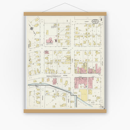 Old map wall art mockup — magnetic wood frame on white wall — Sanborn Fire Insurance Map from Markle, Huntington County, Indiana (1914), Sheet #0004