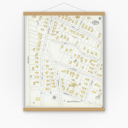 Old map wall art mockup — magnetic wood frame on white wall — Sanborn Fire Insurance Map from Hyde Park, Norfolk County, Massachusetts (1900), Sheet #0002