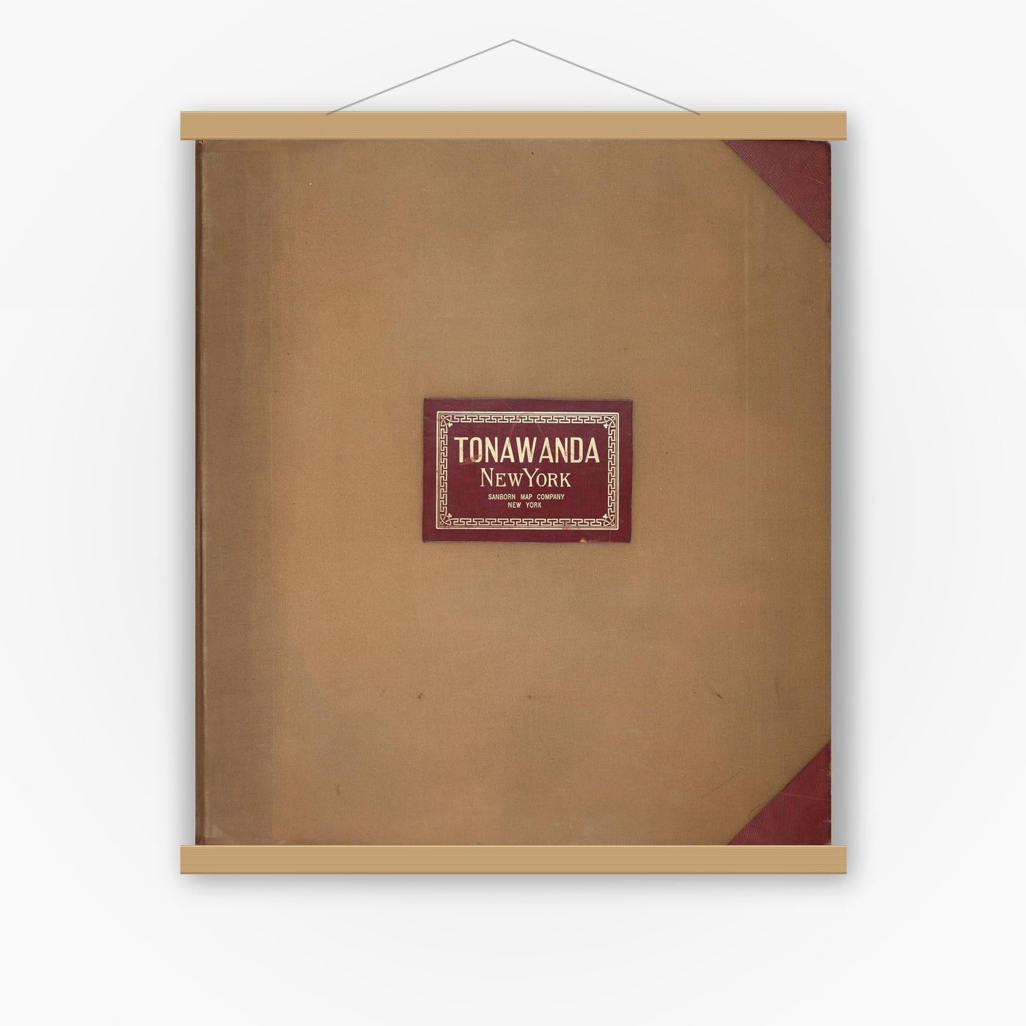 Old map wall art mockup — magnetic wood frame on white wall — Sanborn Fire Insurance Map from Tonawanda, Erie County, New York (1951), Sheet #0001