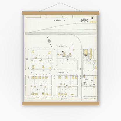 Old map wall art mockup — magnetic wood frame on white wall — Sanborn Fire Insurance Map from Childress, Childress County, Texas (1921), Sheet #0011