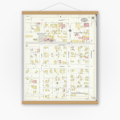 Old map wall art mockup — magnetic wood frame on white wall — Sanborn Fire Insurance Map from Warsaw, Kosciusko County, Indiana (1910), Sheet #0011