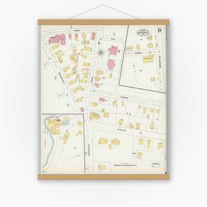 Old map wall art mockup — magnetic wood frame on white wall — Sanborn Fire Insurance Map from Chicopee, Hampden County, Massachusetts (1902), Sheet #0009
