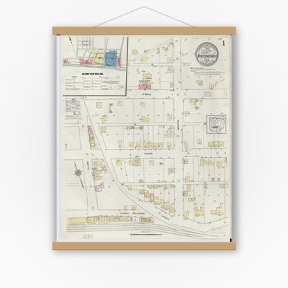 Old map wall art mockup — magnetic wood frame on white wall — Sanborn Fire Insurance Map from New Straitsville, Perry County, Ohio (1913) - Complete Map Set