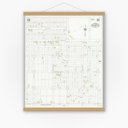 Old map wall art mockup — magnetic wood frame on white wall — Sanborn Fire Insurance Map from Palmetto, Manatee County, Florida (1930), Sheet #0011
