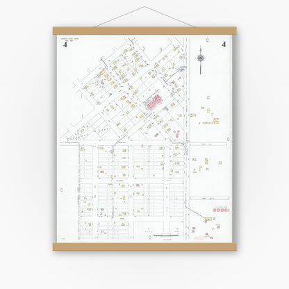 Old map wall art mockup — magnetic wood frame on white wall — Sanborn Fire Insurance Map from Heron Lake, Jackson County, Minnesota (1947), Sheet #0004