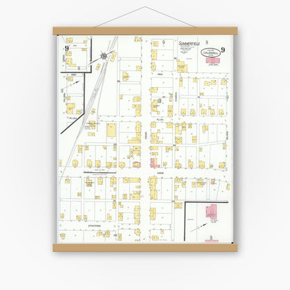Old map wall art mockup — magnetic wood frame on white wall — Sanborn Fire Insurance Map from Caldwell, Noble County, Ohio (1923), Sheet #0009