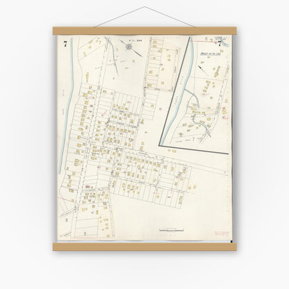 Old map wall art mockup — magnetic wood frame on white wall — Sanborn Fire Insurance Map from Angola, Erie County, New York (1944), Sheet #0007