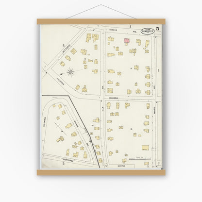 Old map wall art mockup — magnetic wood frame on white wall — Sanborn Fire Insurance Map from Granville, Washington County, New York (1898), Sheet #0005