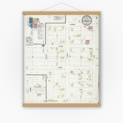 Old map wall art mockup — magnetic wood frame on white wall — Sanborn Fire Insurance Map from Blandinsville, Mcdonough County, Illinois (1912), Sheet #0001