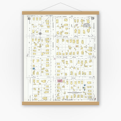 Old map wall art mockup — magnetic wood frame on white wall — Sanborn Fire Insurance Map from Austin, Mower County, Minnesota (1926), Sheet #0013