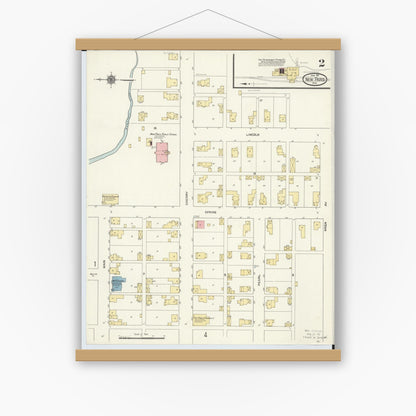 Old map wall art mockup — magnetic wood frame on white wall — Sanborn Fire Insurance Map from New Paris, Preble County, Ohio (1911), Sheet #0002