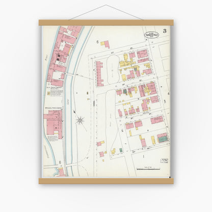 Old map wall art mockup — magnetic wood frame on white wall — Sanborn Fire Insurance Map from Turners Falls, Franklin County, Massachusetts (1902), Sheet #0003