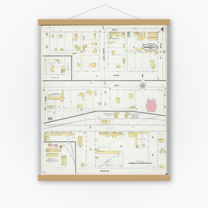Old map wall art mockup — magnetic wood frame on white wall — Sanborn Fire Insurance Map from Winnebago, Faribault County, Minnesota (1899), Sheet #0004