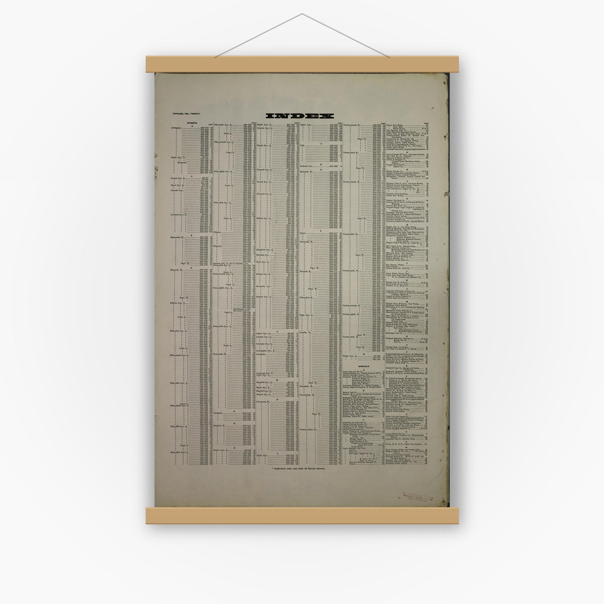 Old map wall art mockup — magnetic wood frame on white wall — Sanborn Fire Insurance Map from Chicago, Cook County, Illinois (1918), Sheet #0001