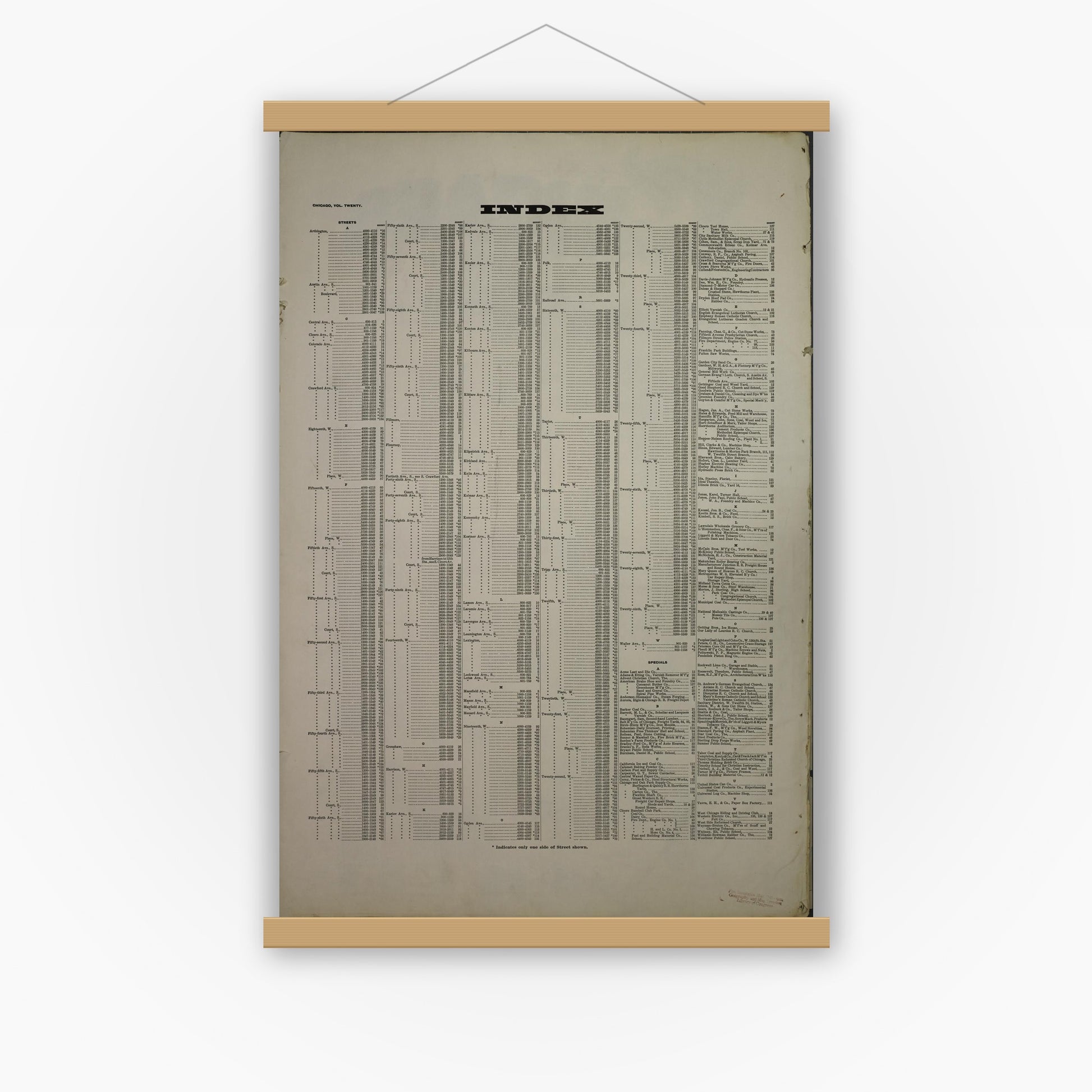 Old map wall art mockup — magnetic wood frame on white wall — Sanborn Fire Insurance Map from Chicago, Cook County, Illinois (1918), Sheet #0001