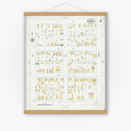 Old map wall art mockup — magnetic wood frame on white wall — Sanborn Fire Insurance Map from Two Harbors, Lake County, Minnesota (1901), Sheet #0004