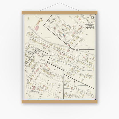 Old map wall art mockup — magnetic wood frame on white wall — Sanborn Fire Insurance Map from Washington, Washington County, Pennsylvania (1914), Sheet #0033